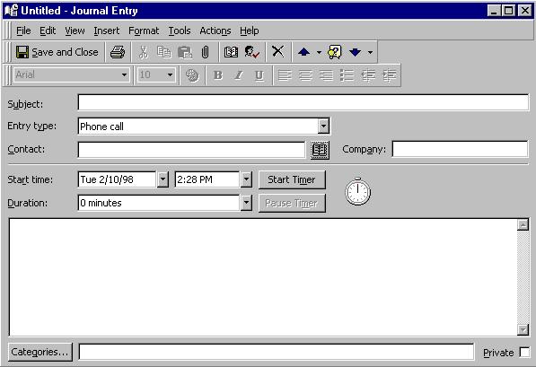 Figure 47: In the journal entry dialog box select the start timer if you are making the call, if you