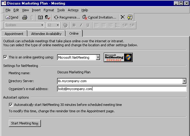 Figure 59: The new Online meeting request in Microsoft Outlook.