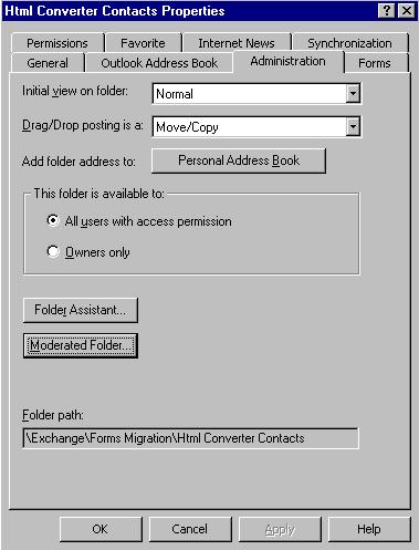 Figure 71: To setup a moderated Public Folder, click on the moderated folder button