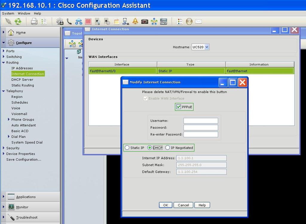 Step 5: Check PPPoE button, enter username, password and select DHCP.