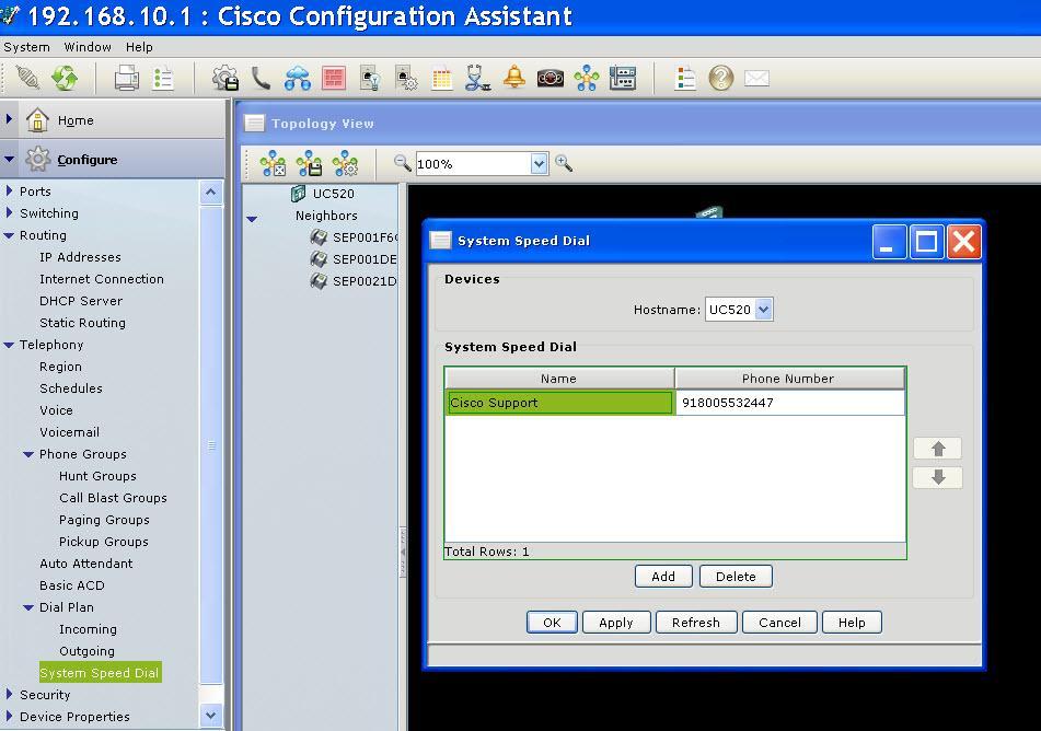 Step 49: Click the Add button and configure a name and a corresponding number (eg. Cisco Support, Number: 918005532447).