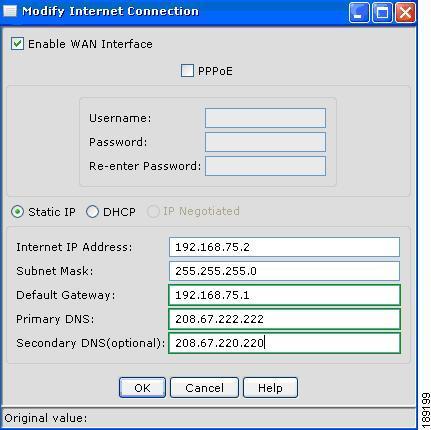 Step 15: Choose Static IP. Step 16: In the Internet IP Address field, enter 192.