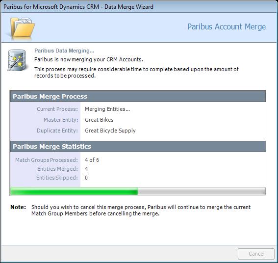 Processing Duplicate Records in Microsoft Dynamics CRM Paribus Merging Process Once all of the defining steps of the Paribus Merge Wizard are completed successfully the Merge Wizard presents the Data