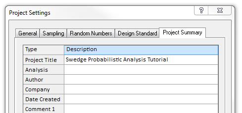 Enter Swedge Probabilistic Analysis Tutorial as the Project Title.
