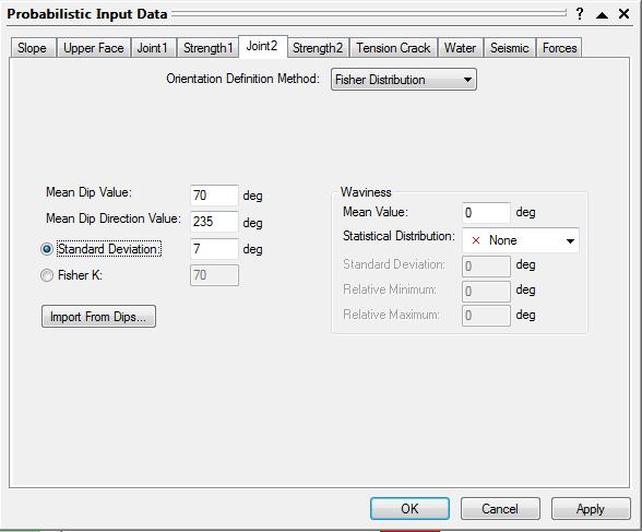 Probabilistic Analysis Tutorial 2-8 Joint 2 Orientation Select the Joint 2 tab in the Input Data dialog.