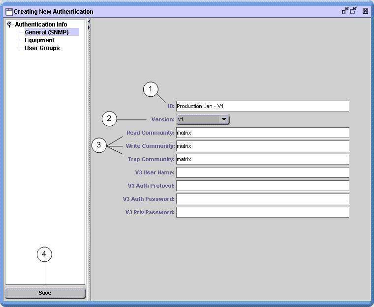 Figure 3. Setting Device Discover SNMP Authentication Parameters 20. Select Device Discovery -> Schedule info in the left tree view (Figure 5, Callout 1) 21.