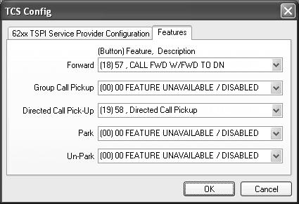 All Windows Versions: 6. In the "TCS Config" window, click the Features tab. 7. The drop-down lists will contain all Feature Activators currently loaded in the phone.