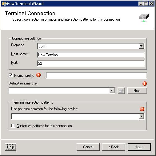 Defining a Terminal Target Chapter 3 Managing Terminal Targets The Terminal Connection panel displays.