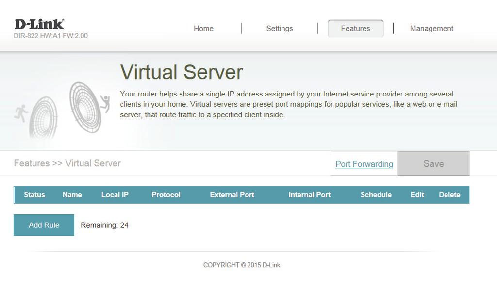 Section 4 - Configuration Virtual Server The virtual server allows you to specify a single public port on your router for redirection to an internal LAN IP Address and Private LAN port.