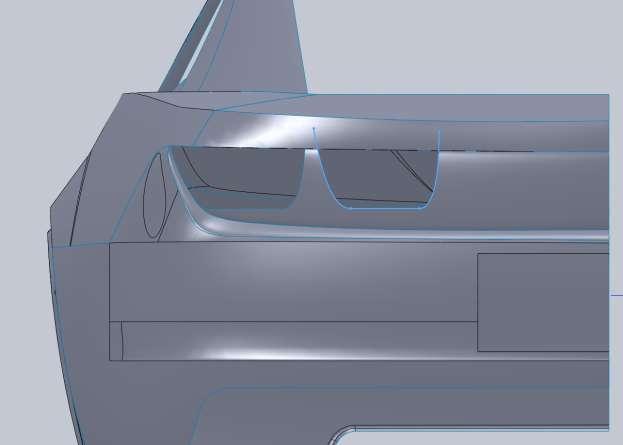 That pretty much finishes up the rear end so I am going to move on to the roof. I start by drawing the front windshield curve from the front view.