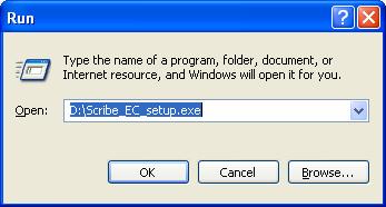 To install the Scribe software: Insert the Scribe software CD into one of the drives on the Scribe drive tower. Click on Start/Run.