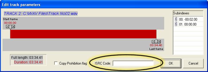 To change an ISRC code: Right click the desired audio track in the lower left pane, and select Edit.