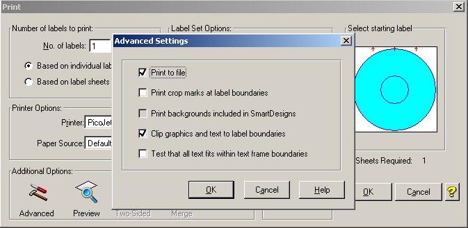 FILE-PRINT: Be sure to leave No. of Labels set to 1.