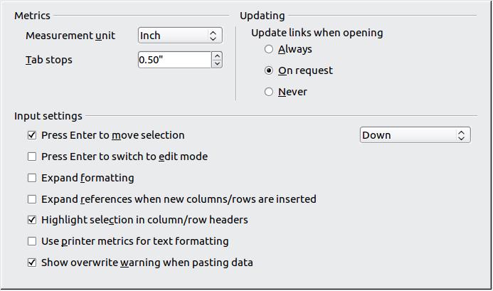 distance. Updating section Choose whether to update links when opening a document always, only on request, or never.