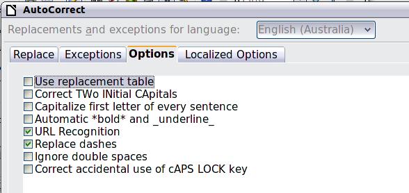 Controlling Calc s AutoCorrect functions Some people find some or all of the items in LibreOffice s AutoCorrect function annoying because they change what you type when you do not want it changed.