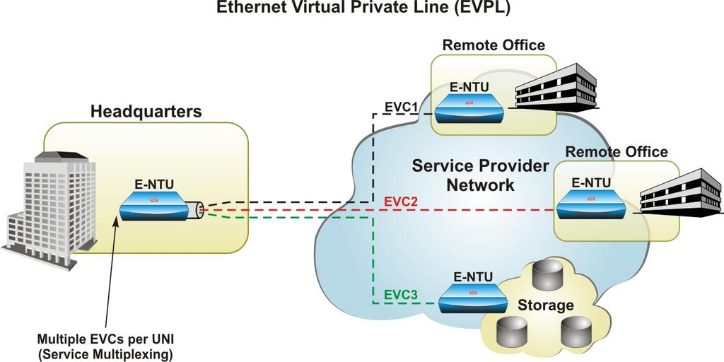 Figure 6: Ethernet virtual private line service E-LAN (Ethernet Local Area Network): A multipoint-to-multipoint topology,