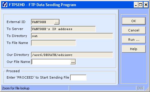 LOCAL FTP Client / CONNECT From SETUP Sendng Directory - N/A Sending File - N/A Receiving Directory - name of the directory on the local system that you will placing the data.