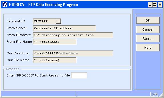 RETRIEVING FILES via FTP FTPRECV - note that these fields are propagated from the matching external ID in the FTPCFGM program table.