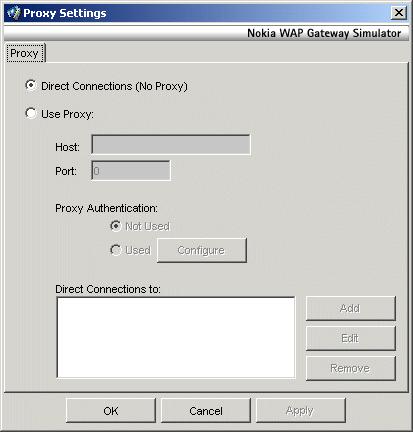 If so, choose the NWGS menu option Settings>Proxy and then enter the host and port for the proxy in the dialog, shown