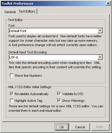 Getting Started The Text Editor tab provides settings that apply to all text editors in NMIT, including the font and encoding to be used in the display of documents open in a text editor, and initial