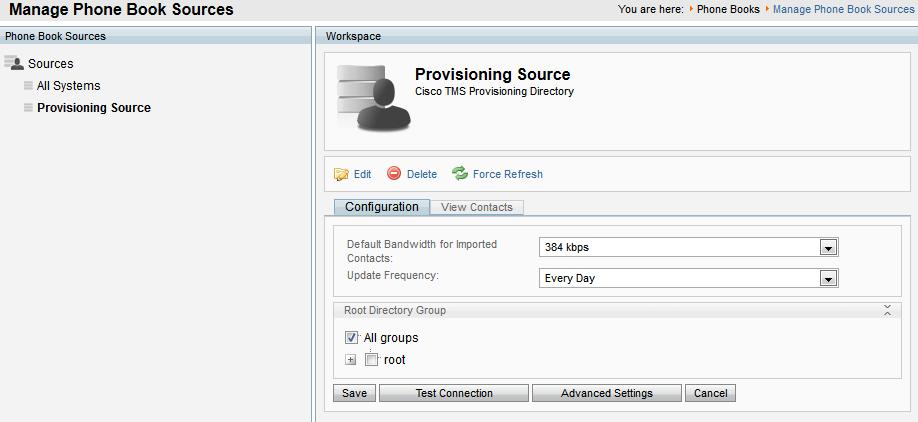 Setting up users and provisioning Provisioning phone books You do not set phone books to provisioned endpoints the same way as with Cisco TMS-registered endpoints.