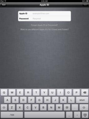 Page: 3 6. Choose set up as new ipad (ipod, iphone). 7. Enter apple ID and password.