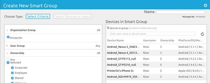 Integrating PrinterOn with AirWatch To add a Smart Group: 1. Under the Groups & Settings section (select List View), click Groups. 2. Click the Smart Groups tab. 3.