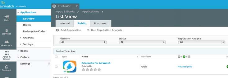 Integrating PrinterOn with AirWatch 8. Click the Assignment tab. 9. Select the Smart Group to which the app will be deployed. 10. Click Save & Publish.