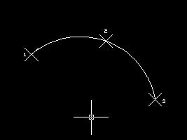 Drawing Arcs with 3Points Option: This type of arc can be drawn in both directions, counter-clockwise and clockwise. 1- Specify the first starting point. (1) 2- Specify the second point.