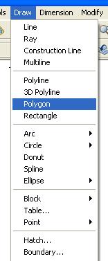 To activate the Polygon command use one the following options: 1- Draw Tool bar 2- Draw from the pull-down menu: Enter the number of sides required for the polygon.