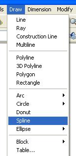 AutoCAD Spline Command: Creates a nonuniform rational B-spline (NURBS) curve. To activate the Spline command use one of the following options: - Draw Toolbar - Draw from the pull-down menu.