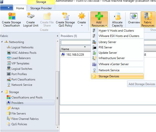 Connecting SMI-S provider to SCVMM 2016 To enable disk array management using VMM, connect the appropriate SMI-S provider.