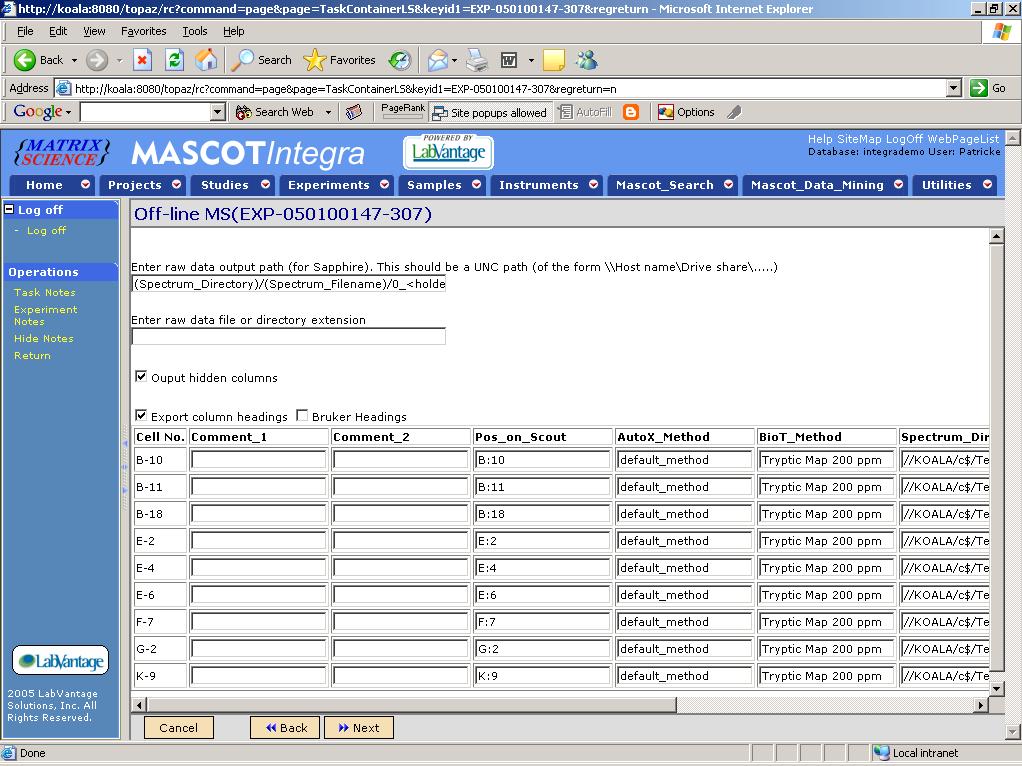 Next, we select a pre-defined template for a Bruker TOF instrument samplesheet Some values are automatically