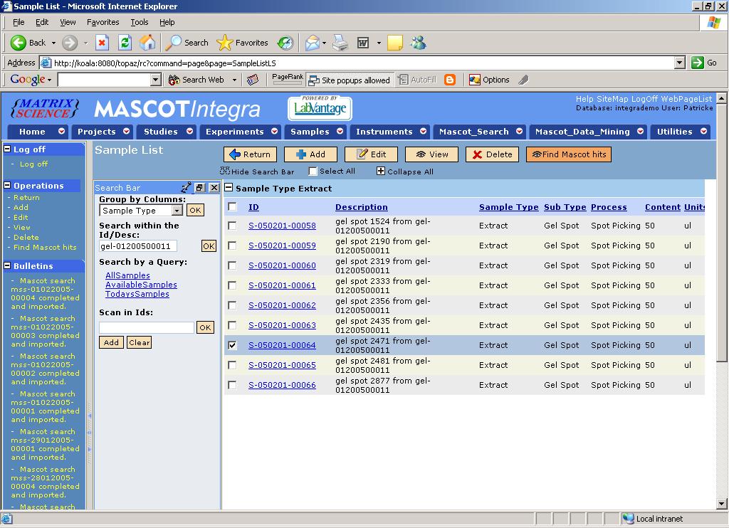 One advantage of tracking workflows in Mascot Integra is that all of the relationships