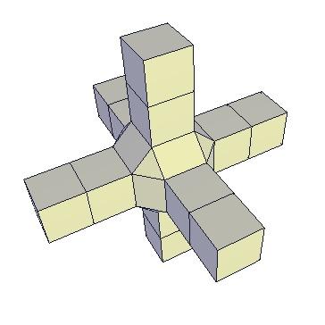 Initial Shape: Doo-Sabin Cubical Add Cube Subdivision Extrusions handle Doo-Sabin Rind