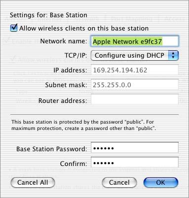 By default, the Allow wireless clients on this base station checkbox is selected.
