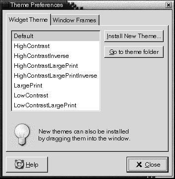 FIGURE 9 15 Widget Theme Tabbed Section in the Theme Preference Tool Table 9 15 lists the desktop environment theme settings that you can configure.