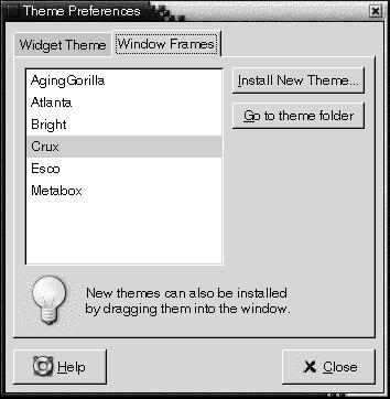 FIGURE 9 16 Window Frames Tabbed Section in the Theme Preference Tool Table 9 16 lists the window frame theme settings that you can configure.