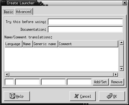4. Enter the advanced properties of the launcher in the dialog.