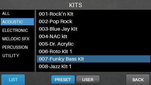 Kits The Strike module contains 110 preset kits. You can also create and save your own user kits onto an SD card. You can save as many user kits as your SD card can hold.