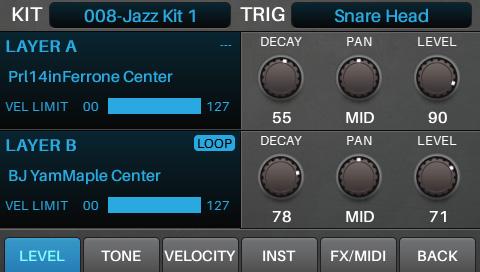 Kit FX Mode Kit FX Mode lets you adjust the settings for the Reverb, EQ, Comp (compressor), and FX processors.