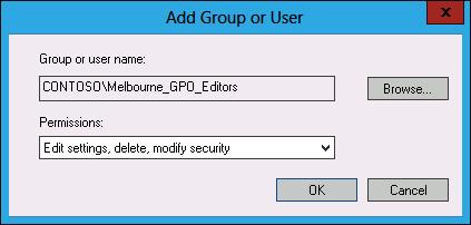 In the Add Group Or User dialog box, use the drop-down menu to select Edit Settings, Delete, Modify Security, as shown in Figure 5-27, and click OK.