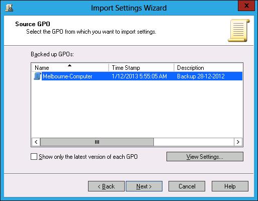 Import and copy GPOs Importing a GPO enables you to take the settings in a backed-up GPO and import them into an existing GPO. To import a GPO, perform the following steps: 1.