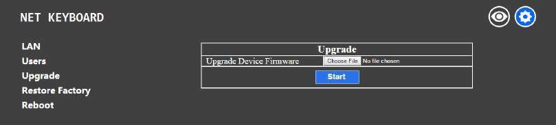 The Upgrade function is used to update the keyboard s firmware. o Click Choose File and browse your computer to select the appropriate firmware file.