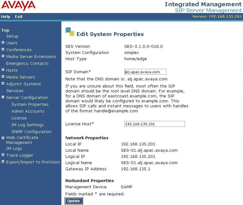 Step 2 Define System Properties From the left pane of the Administration web interface, expand the Server Configuration option and select System Properties.