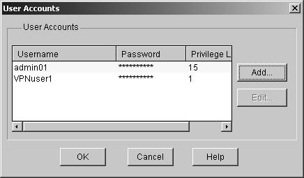 Select the check box for encrypting the password using the MD5 hash algorithm. Leave the privilege level at 1.