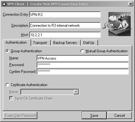 Connection Entry: VPN-R3 Description: Connection to R3 internal network Host: 10.2.