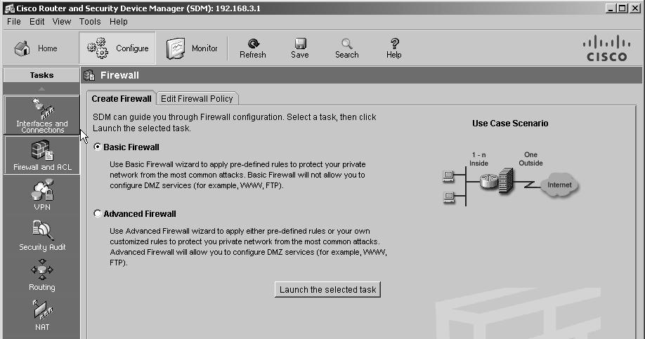 b. Select Basic Firewall and click the Launch the selected task button.