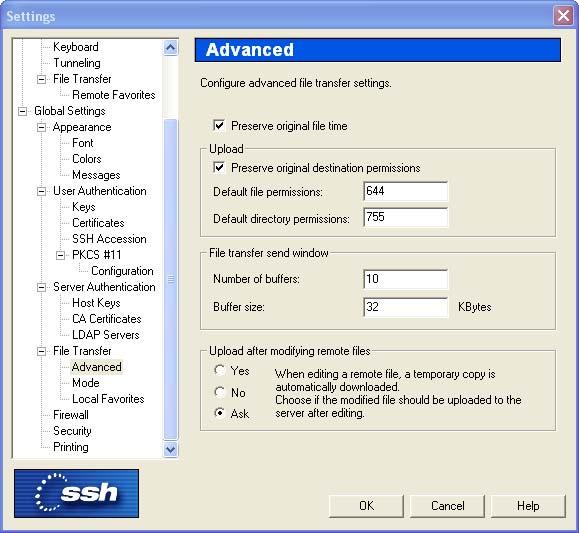 Figure 6. Settings for File Permissions Now you see the GUI for the file transfer client (Figure 7).