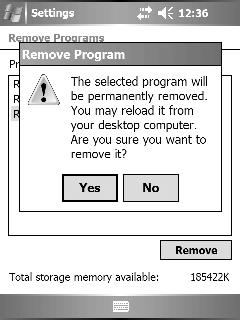 On the PDA, go to [settings]-[system]- [Remove Programs].